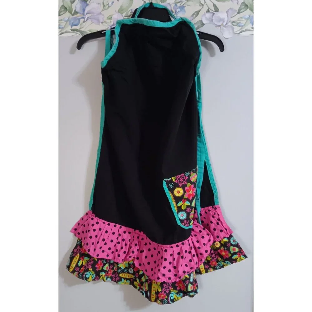 Cooking Baking Retro Ruffle One Size Glam Kitchen Black Polka Dot Floral Apron